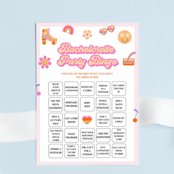 Bachelorette Party Bingo Template - 70s Party Game, Pink Last Disco Hen ...