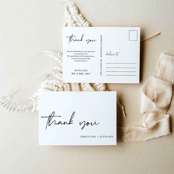 Thank You Postcard Template - Modern Minimalist Thanks Card, Printable Simple Wedding Thank You Notes, Digital Download, NINA