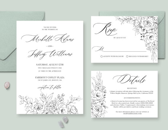 Modern wedding calligraphy DIY wedding suite Brush font calligraphy b8 Minimalist wedding invitation set Wedding invitation template kit