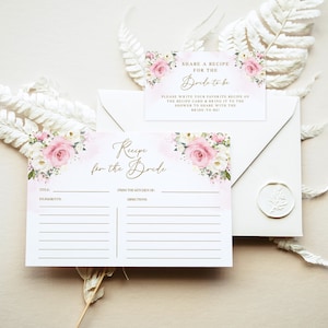 Bewerkbare receptkaartsjabloon - bijsluiter vrijgezellenfeest, ticket voor doe-het-zelfrecept, Blush Tea Party, oudroze en ivoorkleurige parthee, AURORA