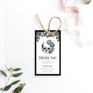 Halloween Wedding Favor Thank You Tag - Scull Gift Tag Printable Template, Gothic Bridal Shower Tag, Til Death Do Us Party, NORA