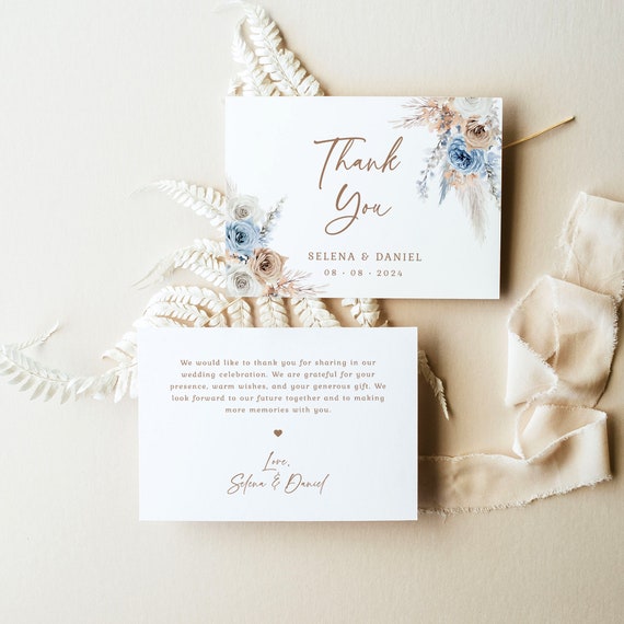 Boho Chic Thank You Card Template - Wedding Floral Thanks Card Printable, Editable Folded and Flat Bohemian Thank You Note Card, Corjl, SURI Il_570xn