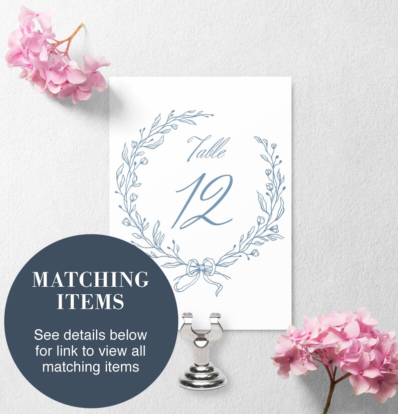 Dusty Blue Wedding Program Template with Wreath Folded Order of Service, Elegant Editable Ceremony Program with Crest Logo, NIKA image 6