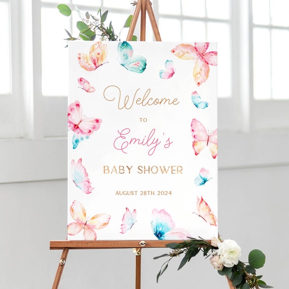 Butterfly Baby Shower Sign Template Pink It's a Etsy