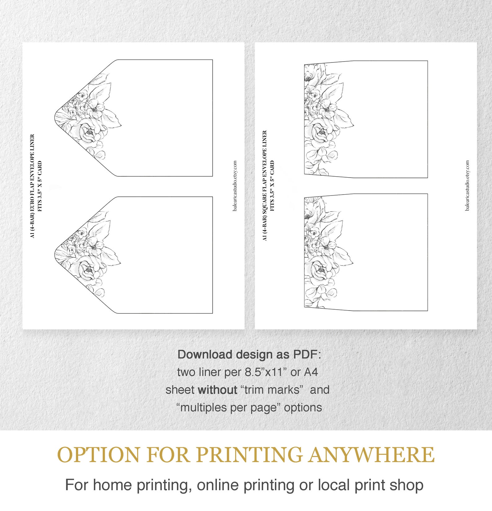 a1 envelope liner template rustic floral printable wedding etsy