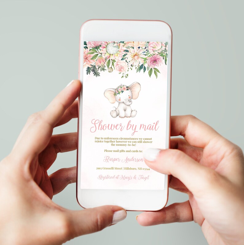 Baby Shower by Mail Invitation Template Pink Elephant Baby Etsy
