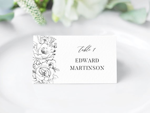 Rustic Black and White Place Card Template - Wedding Place Cards Tent ...