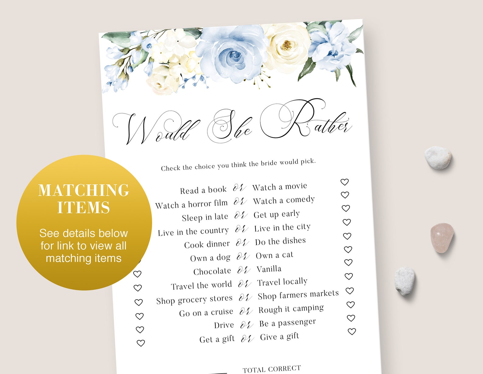Bridal Shower Bingo Game Template Dusty Blue Bridal Shower Etsy
