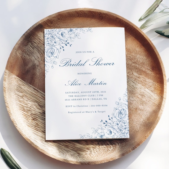 Rustic Baby Blue Bridal Shower Invitation Template - Floral Dusty Blue Printable Invite with Elegant Calligraphy, Editable in Corjl, EMMA Il_570xn