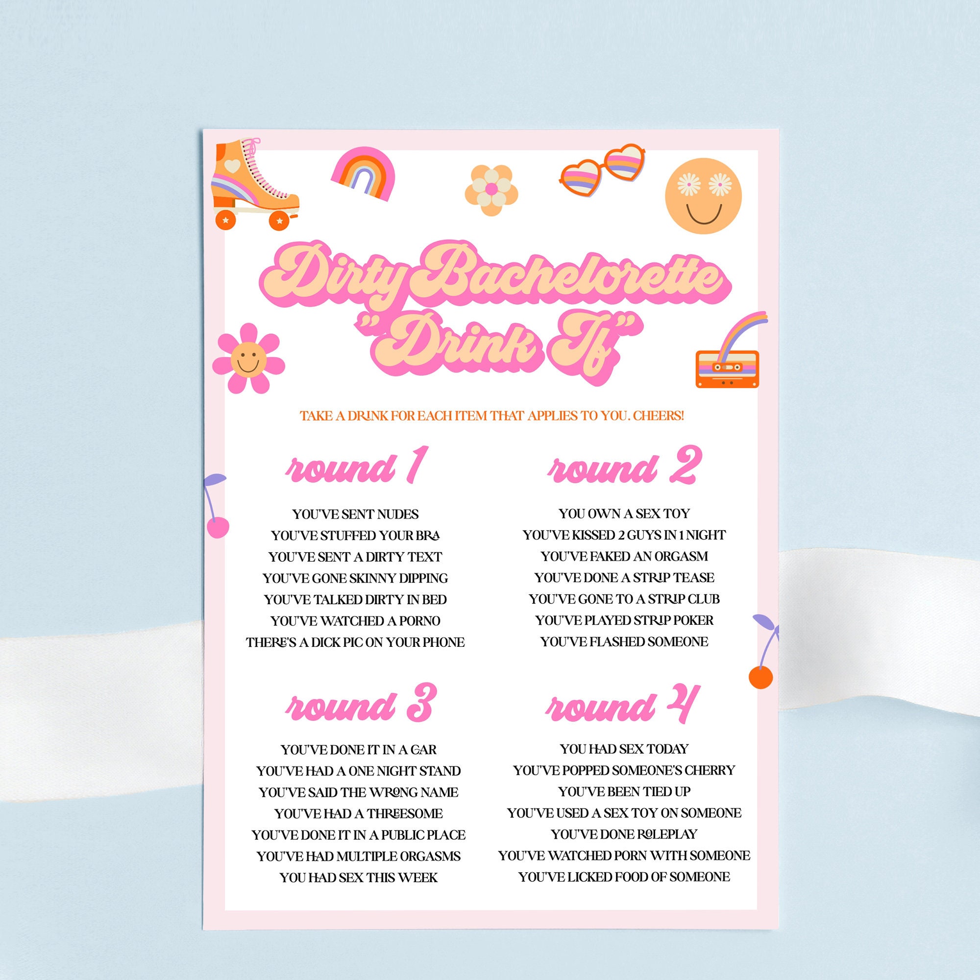 Dirty Drink If Bachelorette Game 70s Party Template