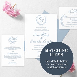 Dusty Blue Wedding Program Template with Wreath Folded Order of Service, Elegant Editable Ceremony Program with Crest Logo, NIKA image 5