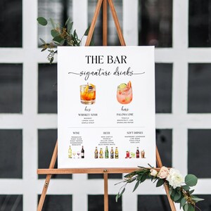 Elegante Bar-Menü-Vorlage - Signatur-Cocktails-Schild, His Hers Getränke, Canva bearbeitbares Getränkeposter, Bierweinkarte, Hochzeitsempfangsbanner