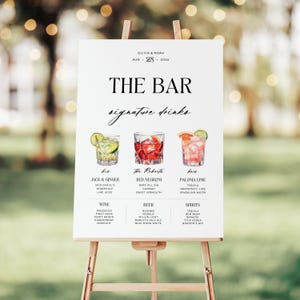 Hochzeitsbar-Menü-Vorlage - Signature Cocktails-Schild, Seine Hers Unsere Getränke, Canva bearbeitbares Getränkeposter, Bier, Weinkarte, Empfangsbanner