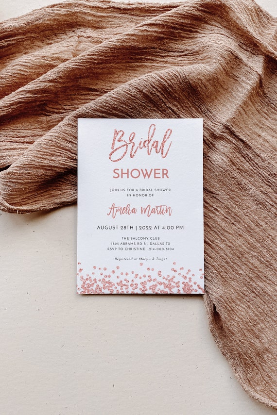 Bridal Shower Invitation Template with Rose Gold Glitter - Blush Pink Sequins Editable Party Invite, Printable Wedding Shower Card, ROSY Il_570xn