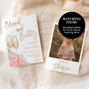 Blush Pink Brunch and Bubbly Bridal Shower Electronic Invitation Template Champagne Party Phone Invite, Rustic Floral Digital Card, SUGAR image 6