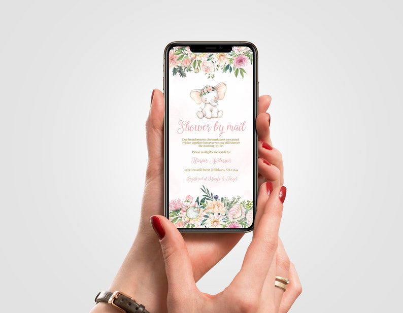 Baby Shower by Mail Invitation Template Pink Elephant Baby Etsy