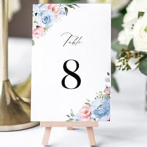 Wedding Table Numbers Template - Dusty Blue and Dusty Rose Pink,  Table Number in 4x6 and 5x7 sizes, CHLOE