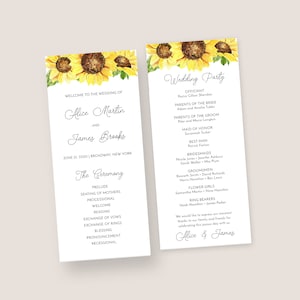 Sunflower Catholic Wedding Program Template -  Summer Church Program, Rustic Floral Yellow Tea Length Ceremony Program, Corjl, SUNNY