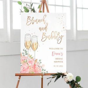 Blush Brunch and Bubbly Bridal Shower Welcome Sign Template -  Printable Champagne Party Decor, Editable Pink Floral Welcome Poster, SUGAR