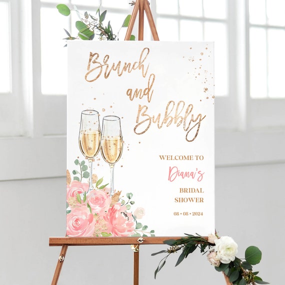 Blush Brunch and Bubbly Bridal Shower Welcome Sign Template - Printable Champagne Party Decor, Editable Pink Floral Welcome Poster, SUGAR Il_570xn