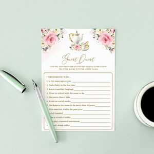 Find the Guest Who Game Printable Template Girl Baby Shower Games, Tea Party Activity Card ...