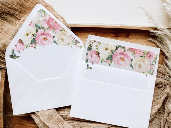 Blush Envelope Liner Template - Dusty Rose Pink Flowers Liner DIY, Printable Rustic Wedding Envelope Liners A7, A6, A2, A1 (RSVP), AURORA Il_570xn