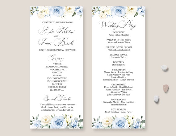 Catholic Wedding Program Template - Dusty Blue Wedding Program Printable, Rustic Floral Tea Length Wedding Ceremony Program, ALICE Il_570xn