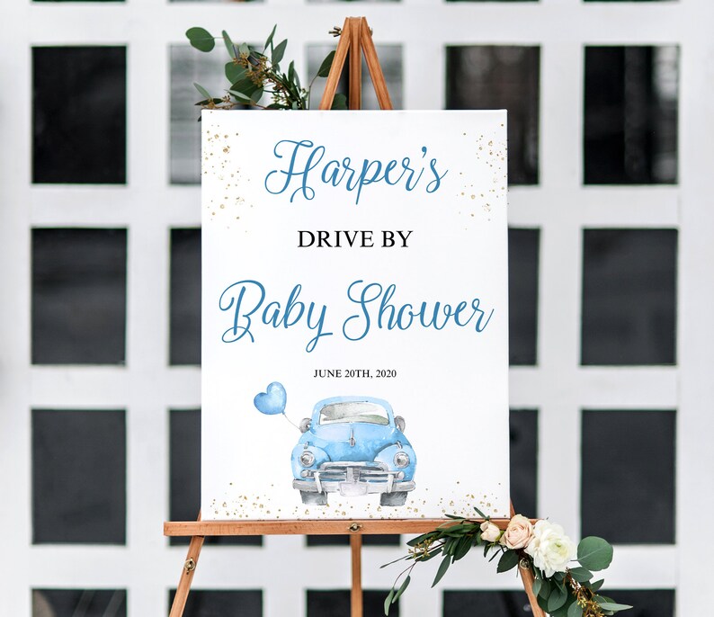 Drive by Baby Shower Sign Baby Boy Shower Sign Etsy