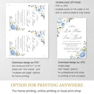 Rustic Wedding Invitation Instant Download Dusty Blue DIY Wedding Card Template, Light Blue and Green Floral Calligraphy Invite, ALICE image 4