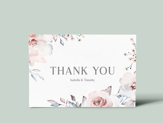 Burgundy thank you card Floral moody boho chic wedding thank you postcard Instant download Printable bridal shower thank you cards notes