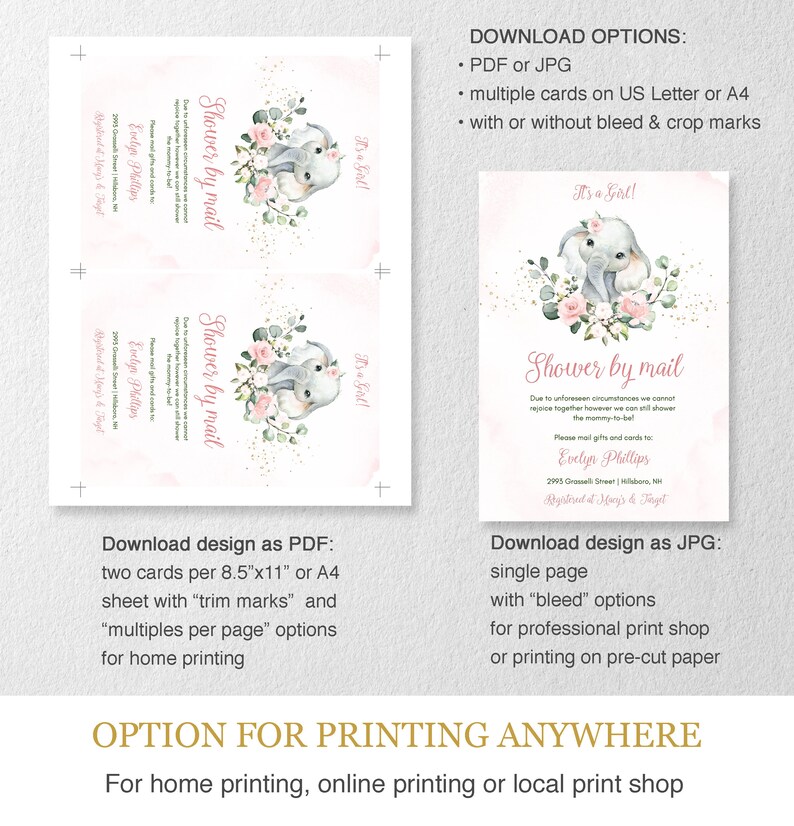 Virtual Baby Shower Invitations Elephant Baby Shower Girl Etsy