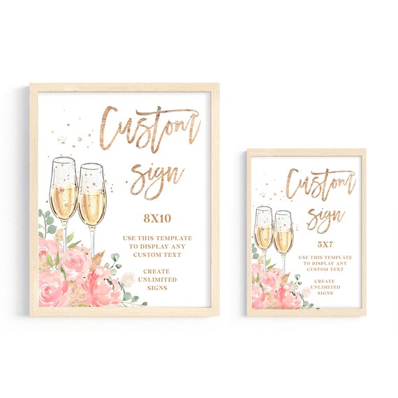 Brunch and Bubbly Custom Sign Template - Floral Blush Pink Bridal Shower Sign 8"x10" & 5"x7", Printable Champagne Party Decor, Corjl, SUGAR Il_570xn