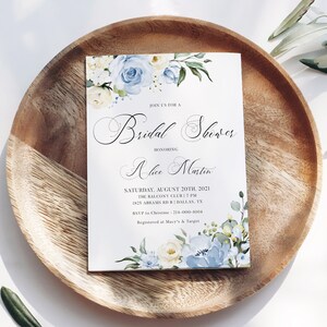 Rustic Bridal Shower Invitation Template Floral Dusty Blue Printable ...