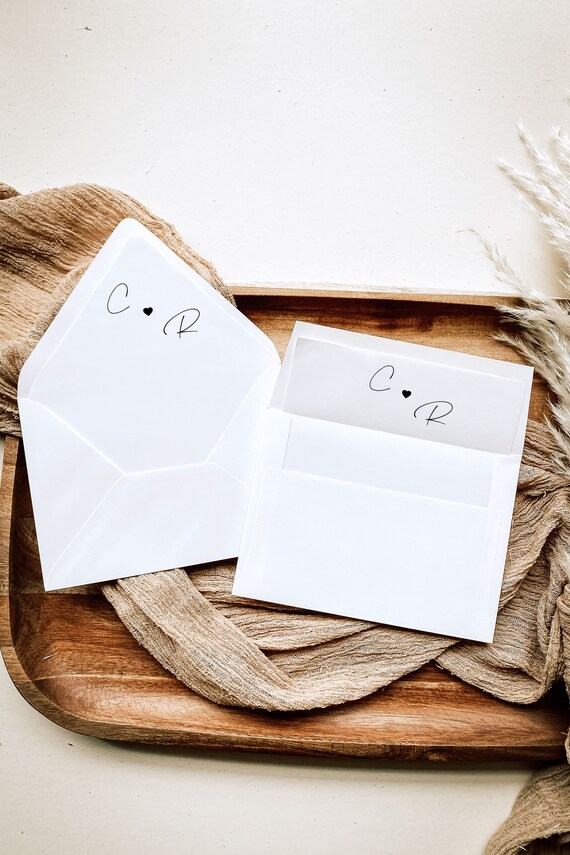 Initials Envelope Liner Template - Printable Minimalist Wedding Liners for Square, Pointed & Euro Flap Envelopes, Monogram A7 A1 Liner, NINA Il_570xn