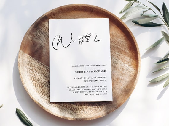 We Still Do - Simple Vow Renewal Invitation Printable Template, Modern Minimalist Renew Vows ...