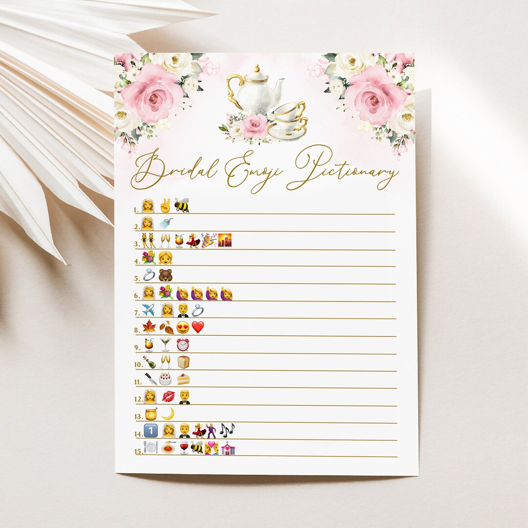 Tea Pictionary Emoji Pictionary Bridal Shower Game Template - Blush Tea Party ...