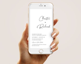 Electronic Wedding Invitation Template - Smartphone Invite with Elegant Script, Modern Minimalist Phone Evite, Mobile Wedding Invite, NINA