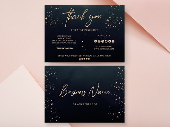 Thank You Cards Business Template - Postcard Size Thank You For Your Purchase Cards, Black and Gold Thank You Card, Editable Card, EBGB1 Il_570xn