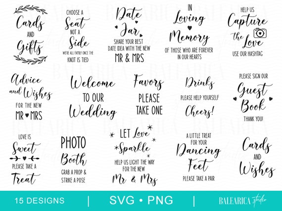 Wedding Sign SVG Bundle - Wedding Decor, Wedding Welcome Sign Png, Wedding Hashtag Sign, In Loving Memory Sign Wedding Svg, WSB1 Il_570xn