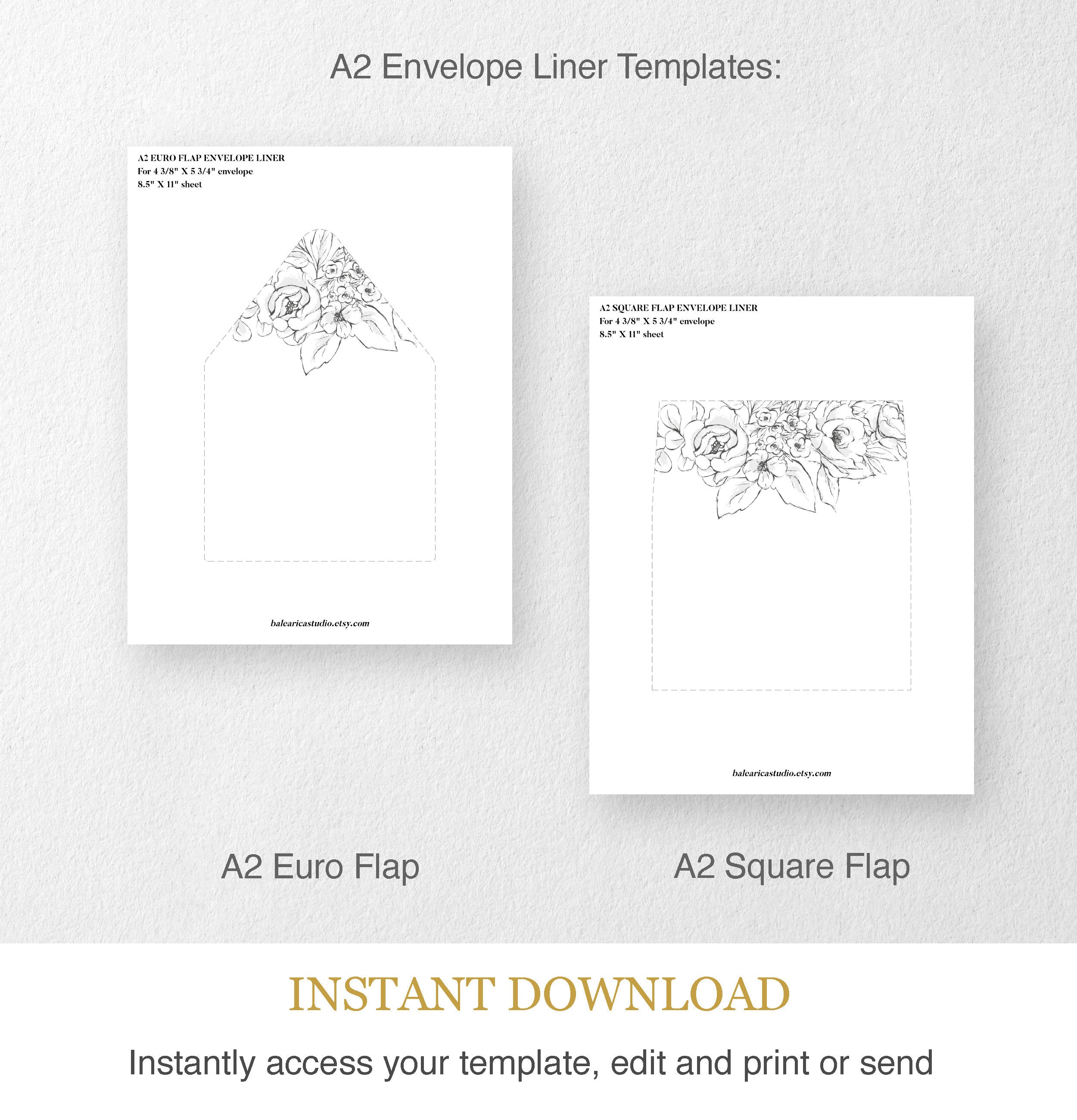 Envelope Liner Template Printable Black and White Roses Etsy