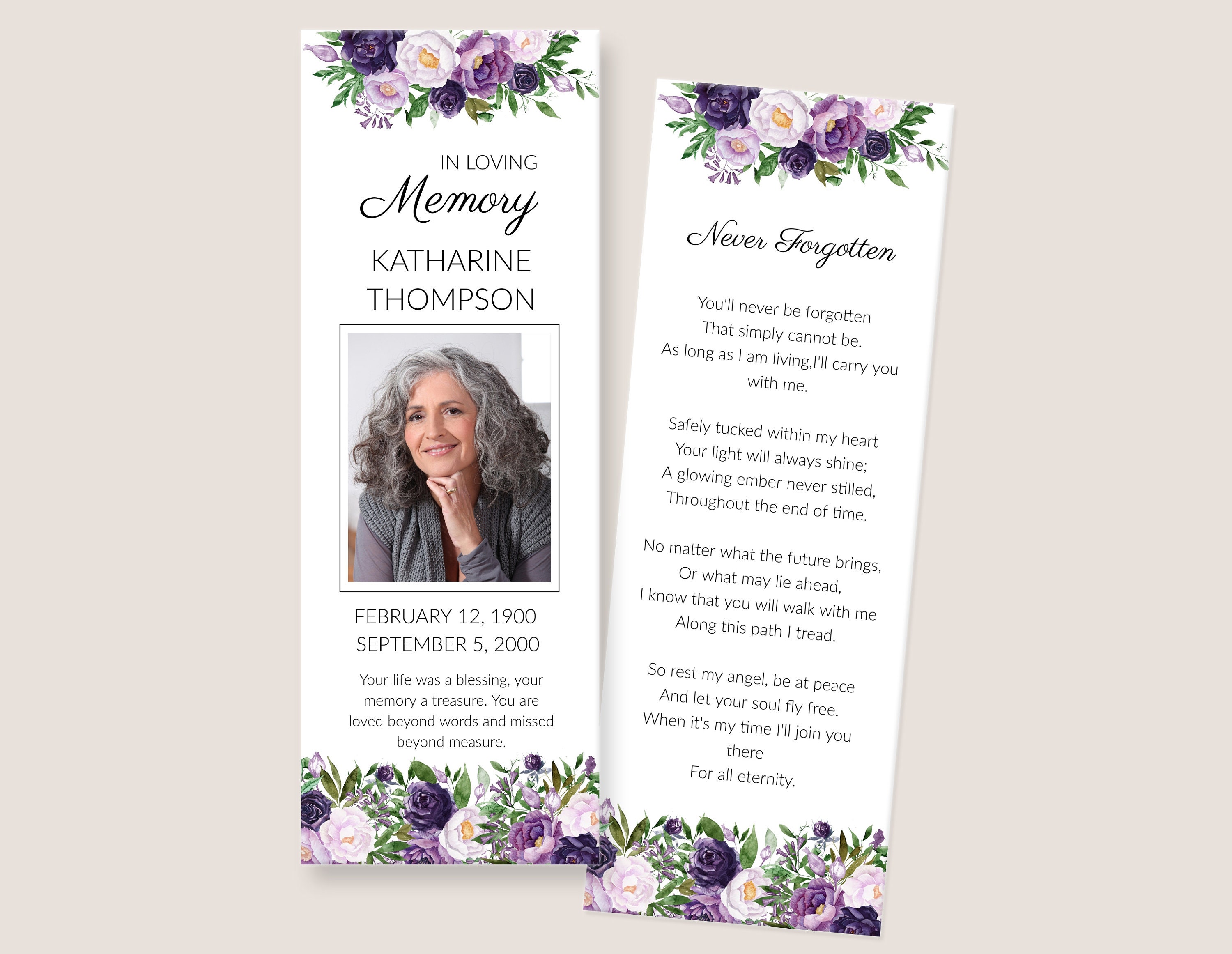 Funeral Bookmark Template Memorial Bookmark with Purple Etsy Funeral Bookmark Template Memorial Bookmark with Purple Etsy