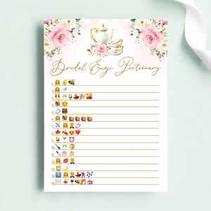 Tea Pictionary Emoji Pictionary Bridal Shower Game Template Blush Tea Party, Editable ...