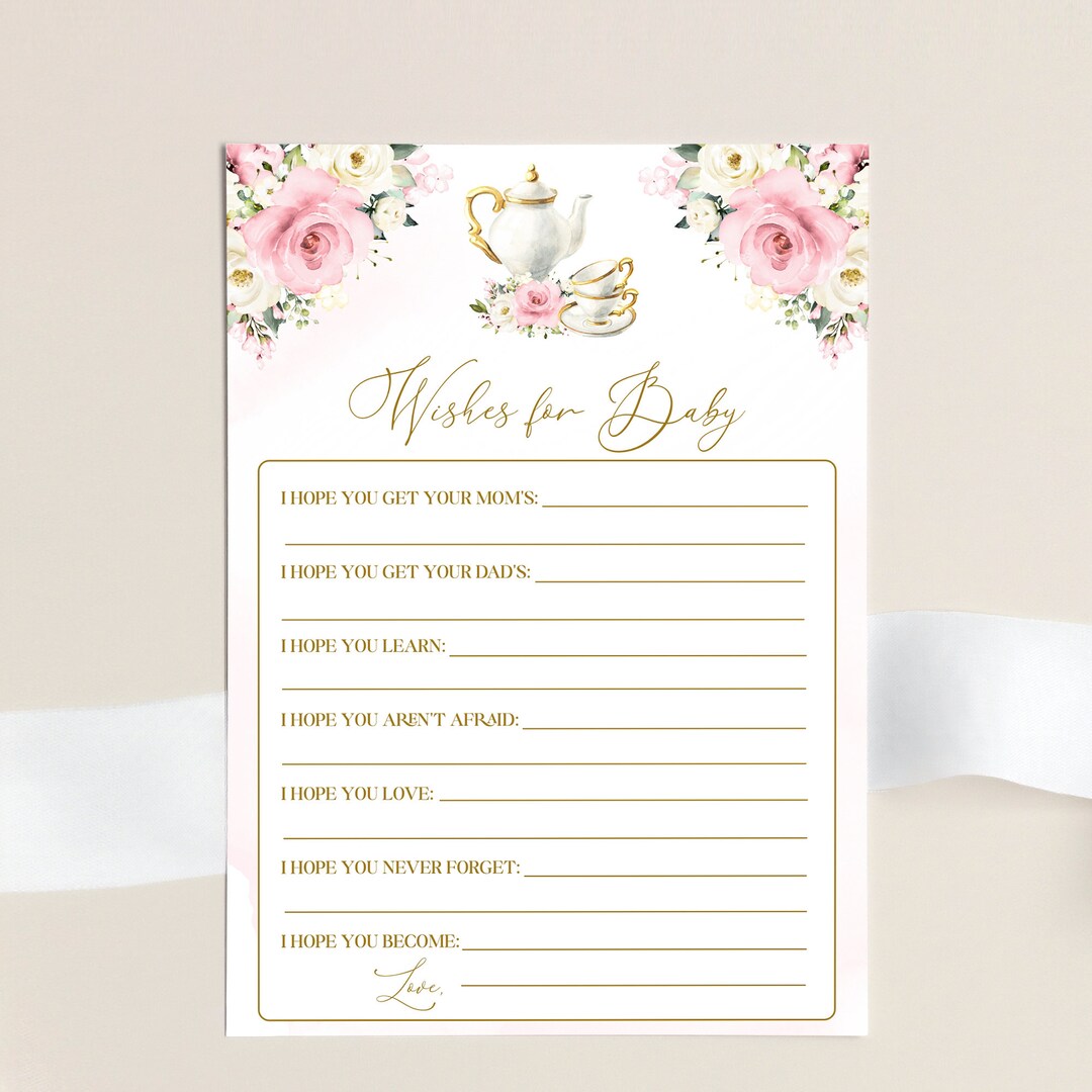 Wishes for Baby Printable Template - Girl Baby Shower Games, Tea Party ...