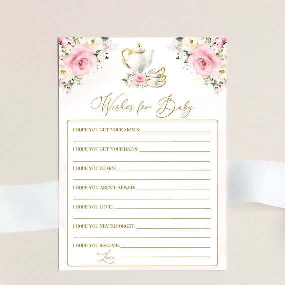 Wishes for Baby Printable Template - Girl Baby Shower Games, Tea Party Activity Card, Dusty Rose Pink Well Wishes, Digital Download, AURORA Il_570xn