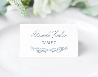 Place Card Template - Dusty Blue Wedding Escort Card, Printable Name Card, Instant Download Light Blue Seating Card, Flat and Folded, NIKA