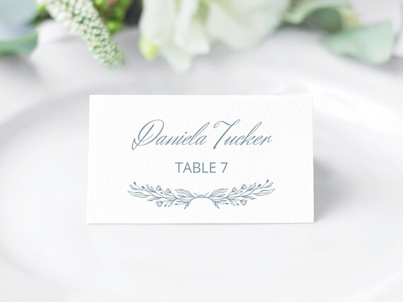 Place Card Template - Dusty Blue Wedding Escort Card, Printable Name Card, Instant Download Seating Card, Flat and Folded, Corjl, NIKA Il_570xn