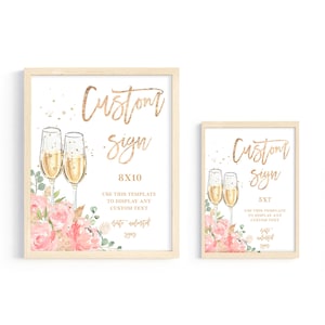 Brunch and Bubbly Custom Sign Template - Floral Blush Pink Bridal Shower Sign 8"x10" & 5"x7", Printable Champagne Party Decor, SUGAR