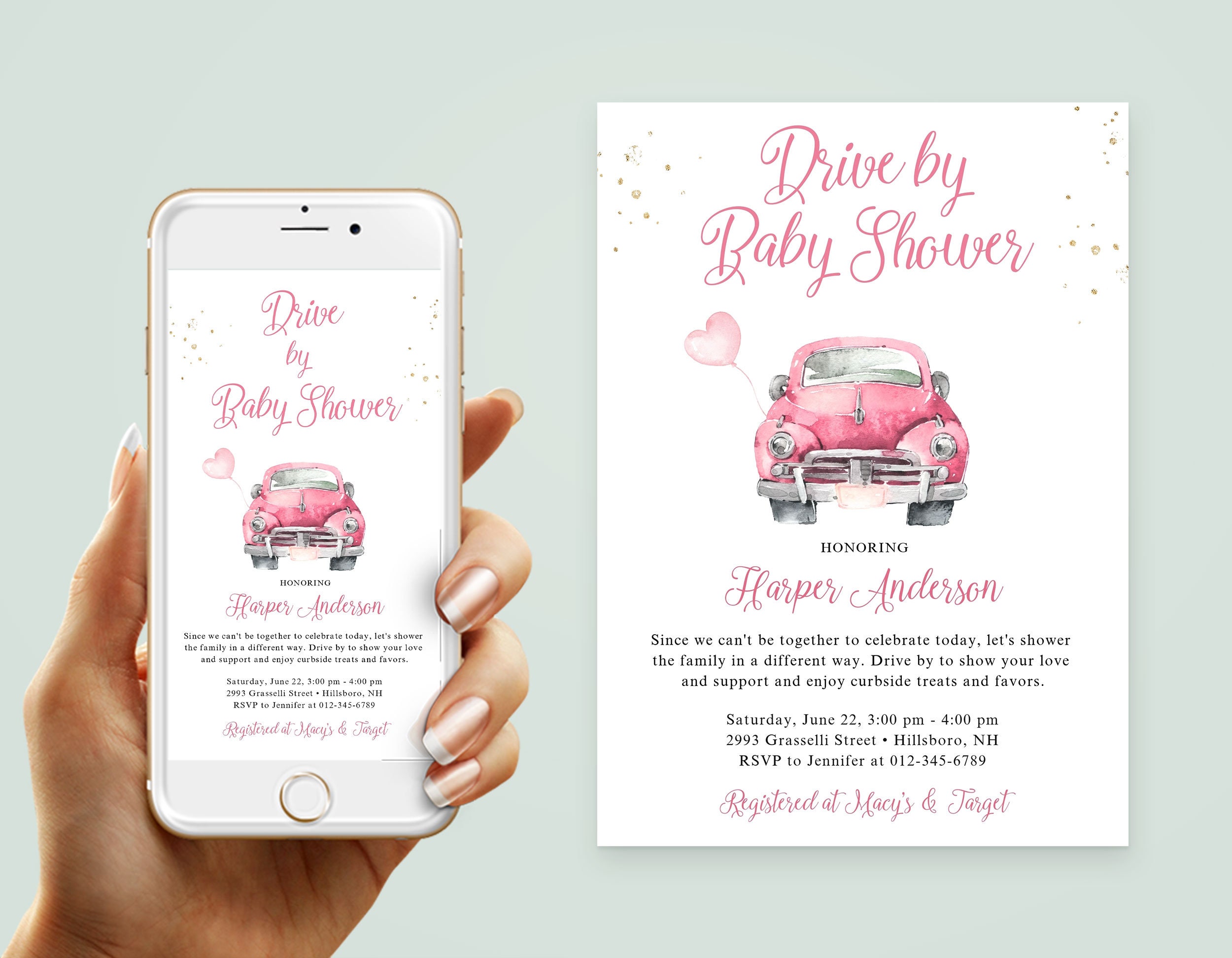 Drive by Baby Shower Invitation Template Baby Girl Invite Etsy