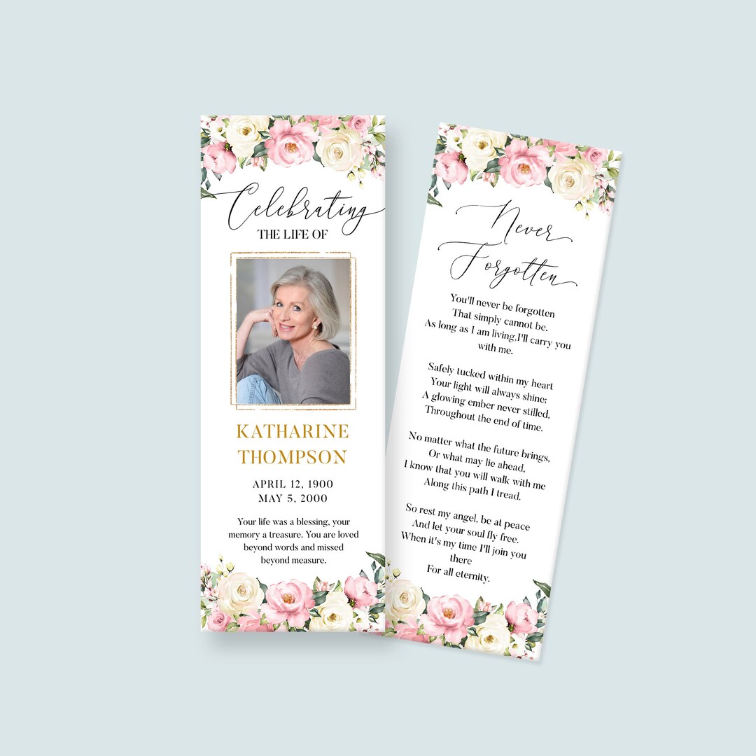 Funeral Bookmark Template Funeral Favors, Editable and Printable ...