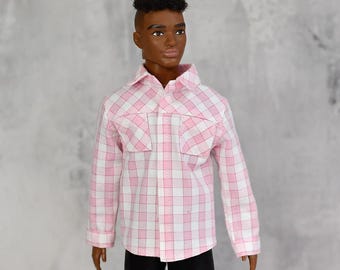 Handmade Male Doll Shirt, 12" Fashion Doll Clothes, 100% Cotton